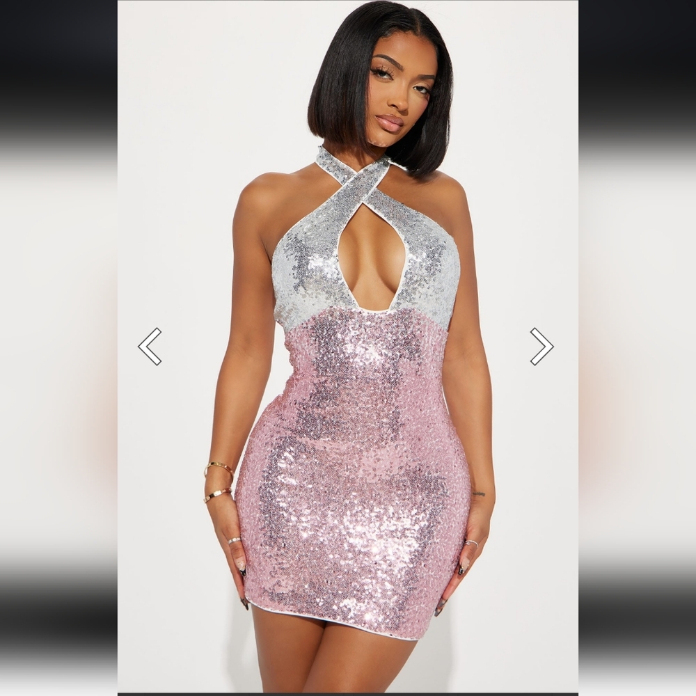 Fashion Nova Pink and Silver sparkle mini dress